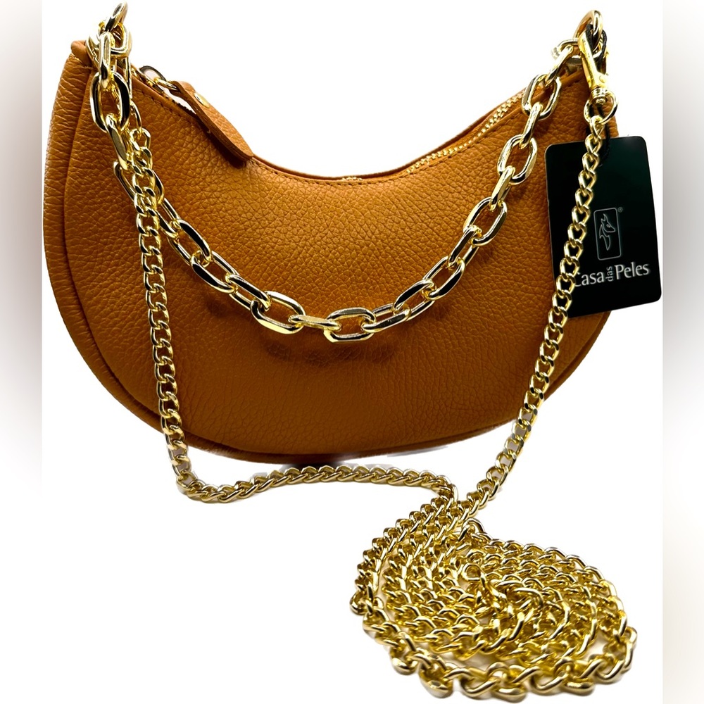 NWT BEAUTIFUL AUTHENTIC SMALL TAN 100% GENUINE LEATHER CROSSBODY/HANDBAG